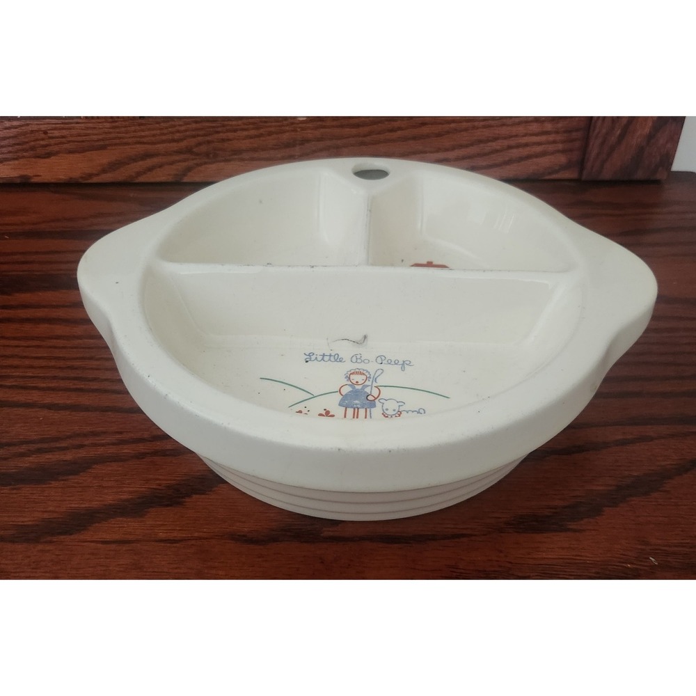 Vintage 1944 Excello Porcelain Child's Warming Bowl Plate Little Bo Peep Pattern - Picture 2 of 5